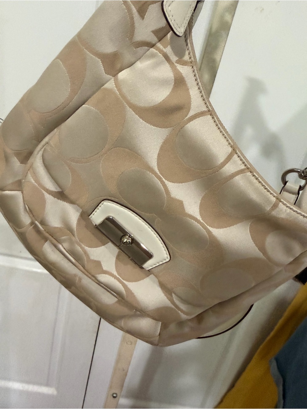 Coach Signature Satin Shoulder Bag in Beige
